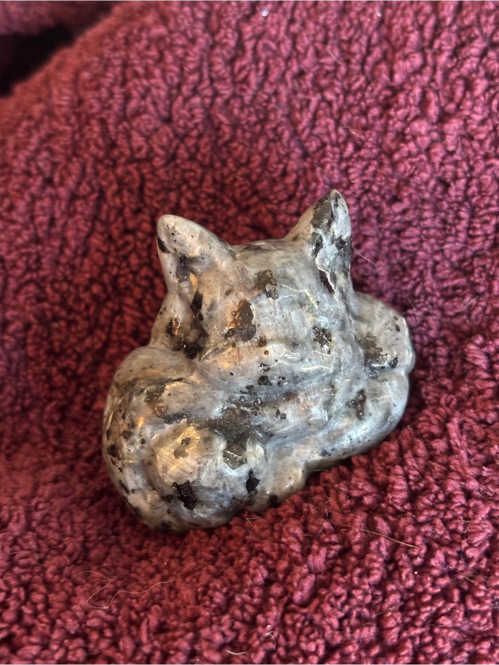 Nine Tail Fox Crystal Carving - Larvikite